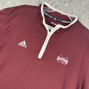 Adidas Mississippi State Bulldogs 1/4 Zip SS Pullover Maroon Embroidered Large